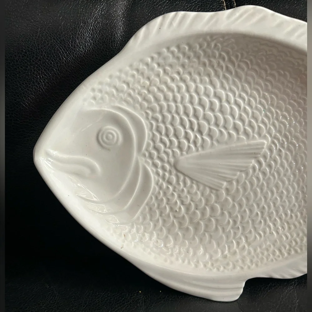 Whittier Pottery White Fish Shaped Ceramic Serving Platter